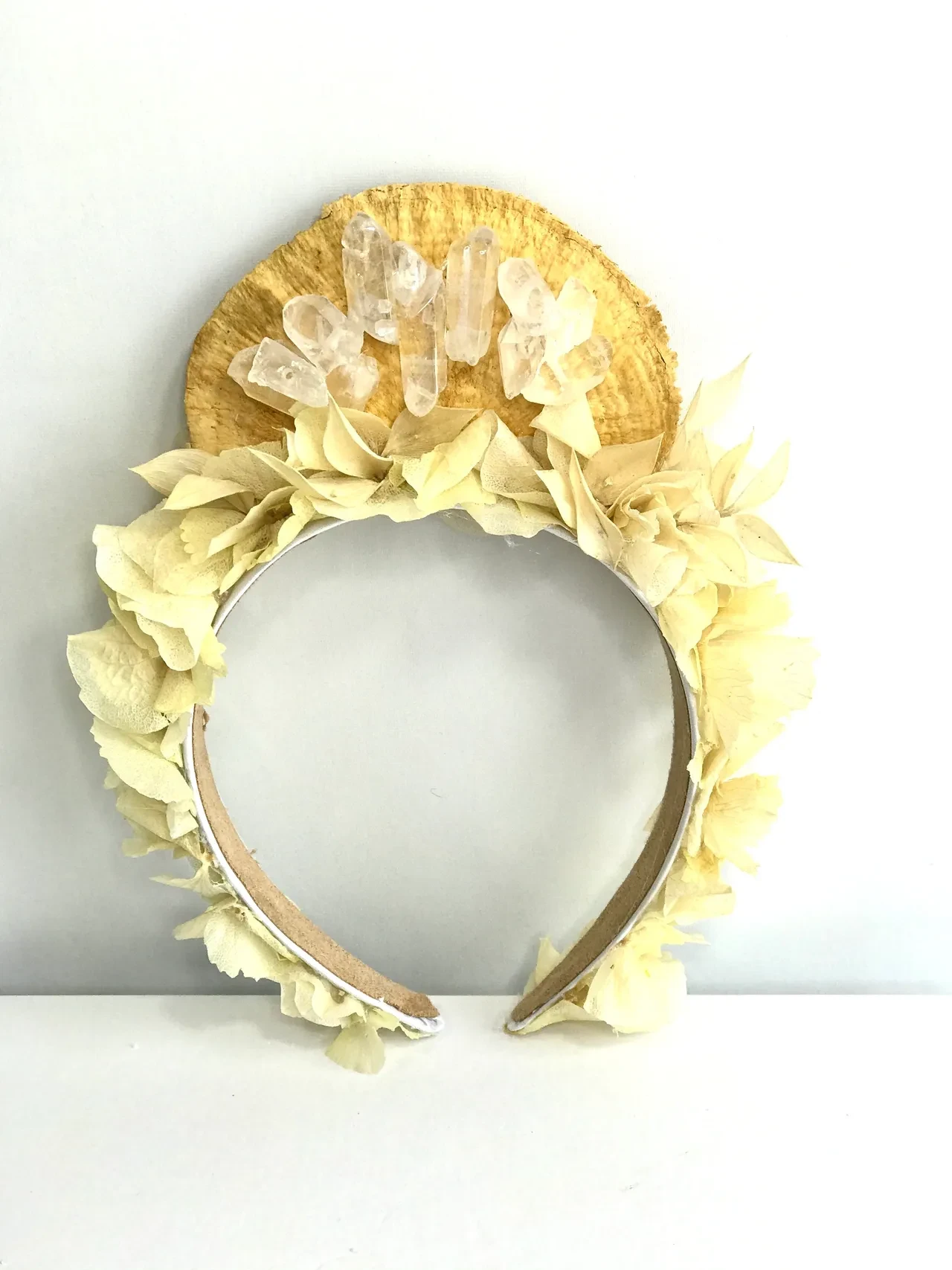 Crystal quartz and dried flowers decorative wreath